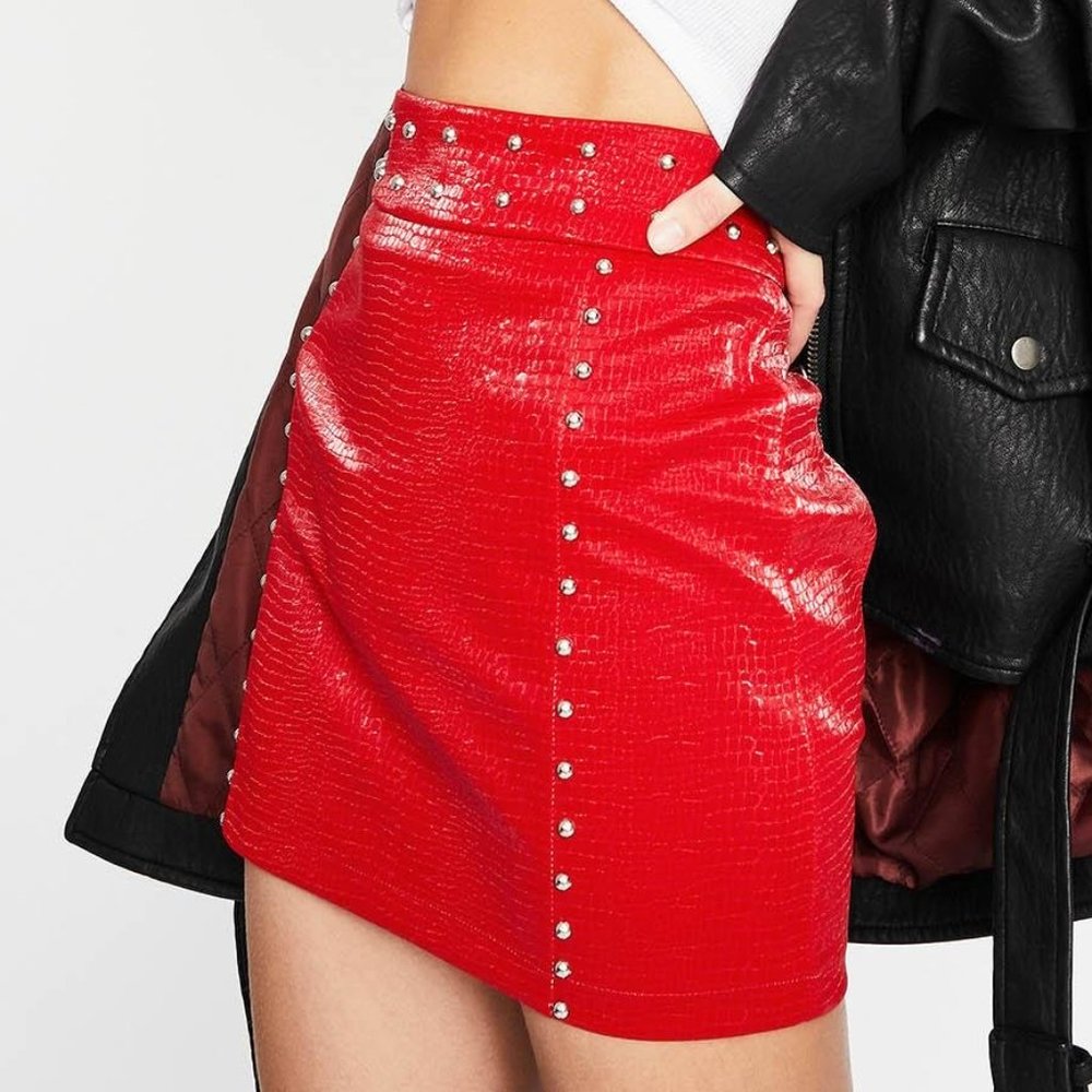 Dolls Kill Studded Skirt Red Large